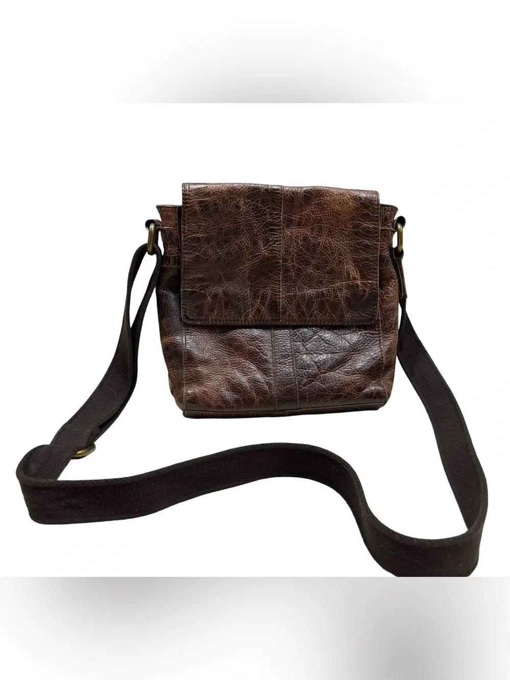 Vintage Fossil Distressed Brown Leather Crossbody Bag